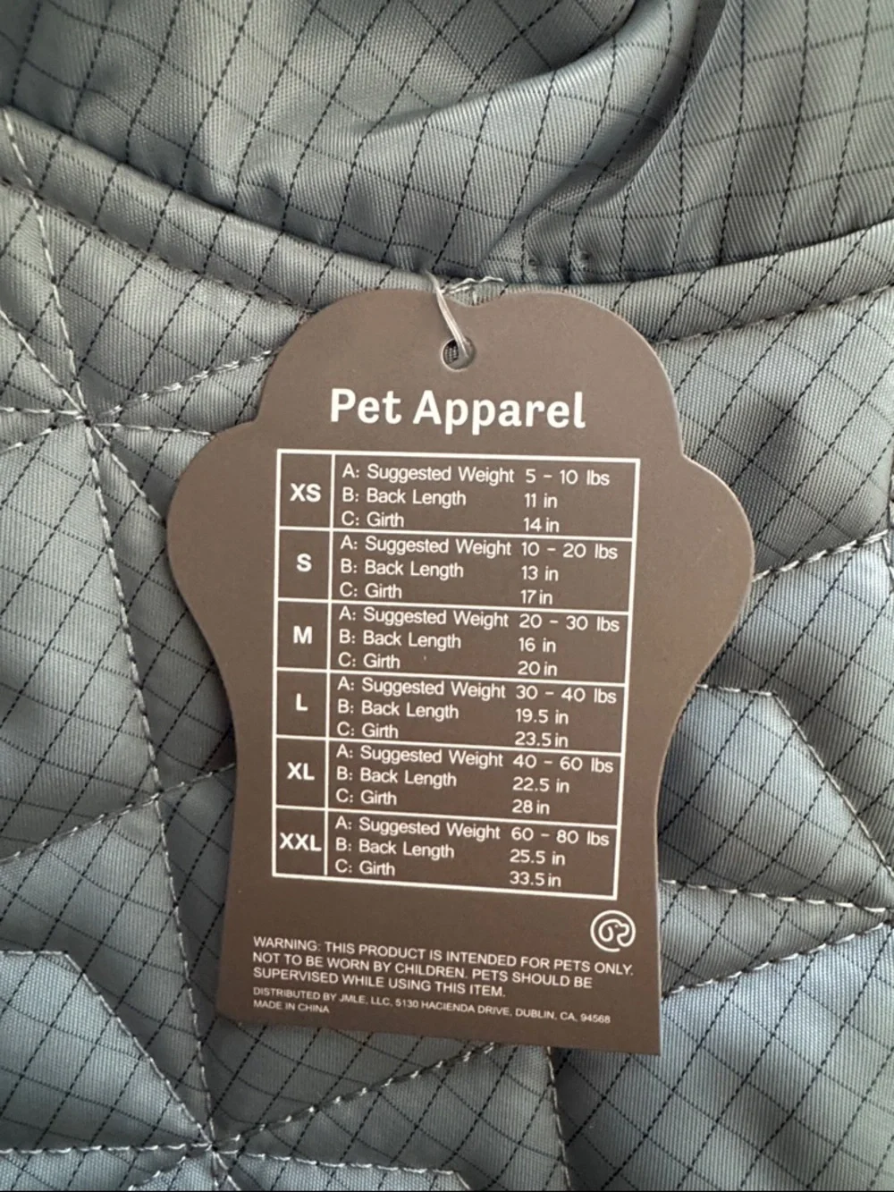 Quilted Dog Puffer Vest Size M